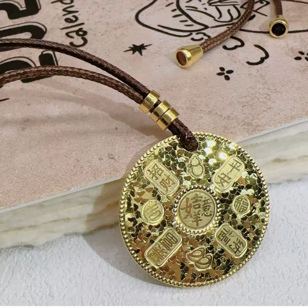 吊坠足银 吊坠足银 999吉言碎碎冰铜钱币吊坠高档皮绳项链