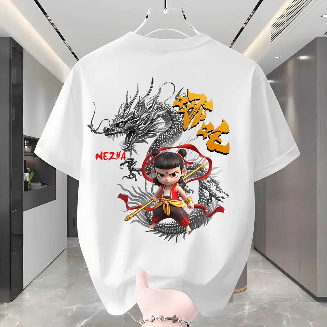 2025新款国潮中国风哪吒闹海设计师版男款纯棉短袖百搭个性DS-219