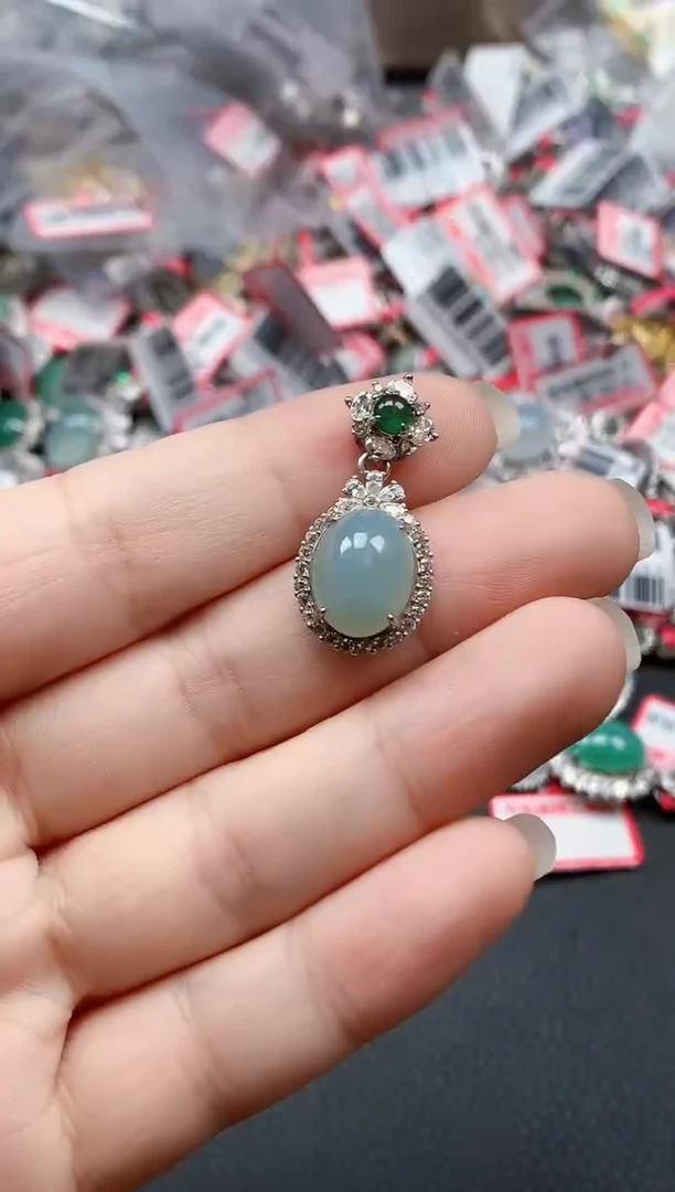 银S925镶嵌戒指翡翠天然A货缅甸翡翠