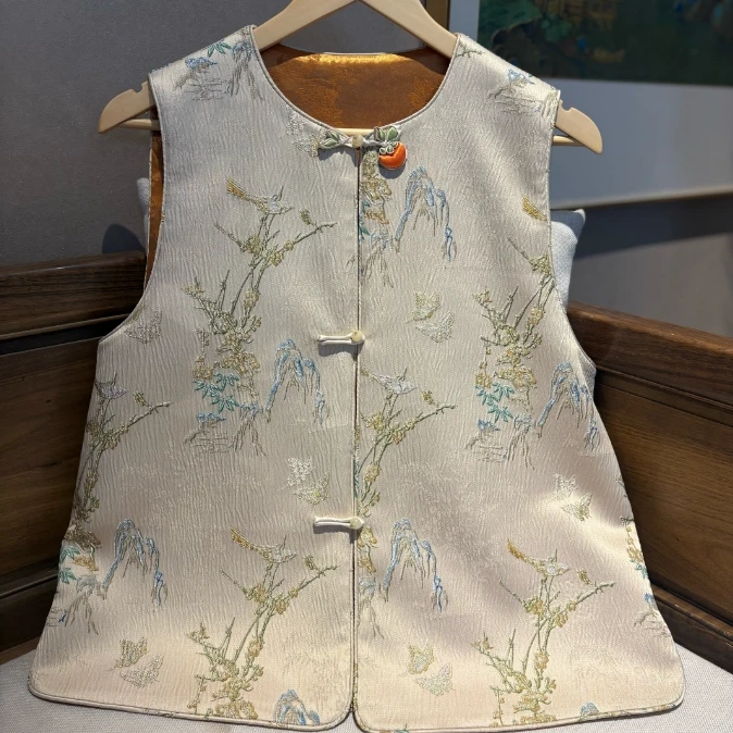 心静  芳华设计新中式复古提花马甲国风圆领提花马甲FH-A003