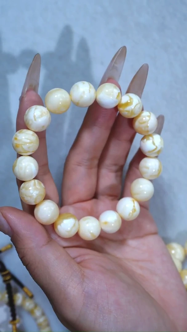 手链蜜蜡未镶嵌典藏级12.6mm满瓷白溶洞妖花