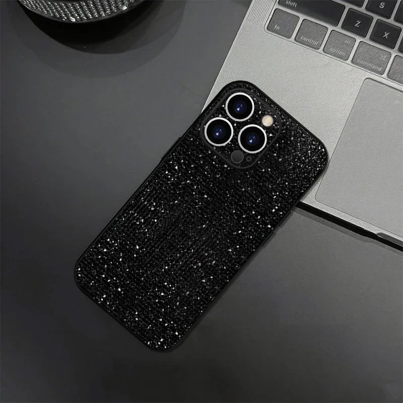 闪闪黑色亮片高级适用苹果17/华为Pura80/OPPO/vivo皮纹套手机壳
