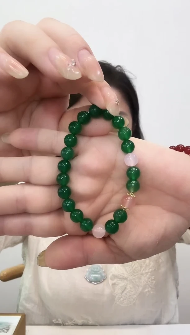 玛瑙/玉髓手串合金绿玛瑙手串