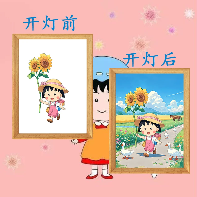 【樱桃小丸子】摆台卧室桌面三色变光灯光画小夜灯送朋友生日礼物
