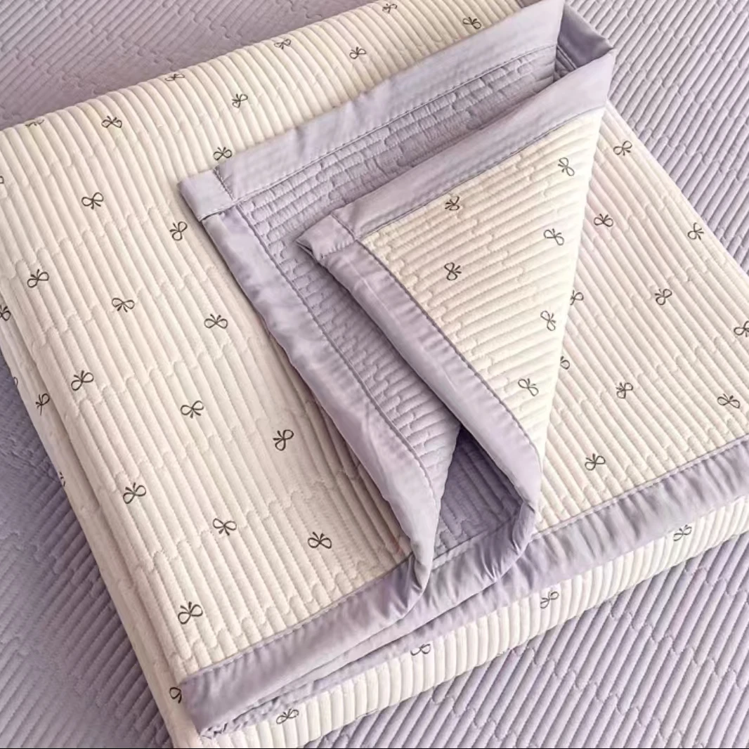 【粉色蝴蝶结】A类针织棉床盖超柔加厚夹棉防滑