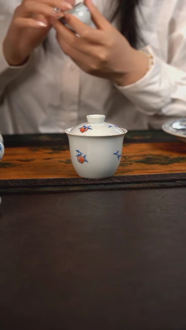 杯聚澜堂桃子橄榄盖碗