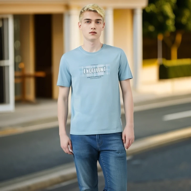 【抗紫外线•镭射烫印】莱克斯顿男士夏季新款休闲亲肤短袖圆领T恤