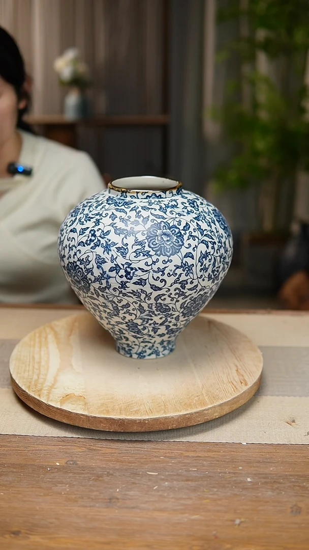 【闪购商品】陶瓷   花器青花瓷缠枝莲月亮罐