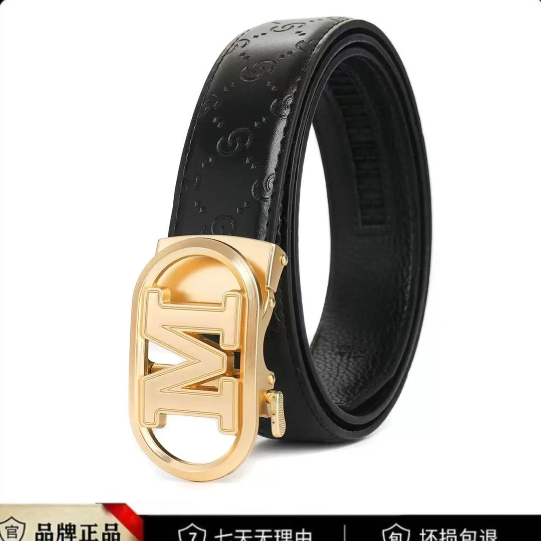 男士自动扣高档M字韩版真牛皮皮带ol