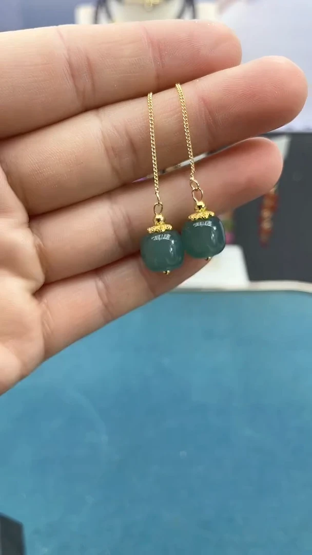 【闪购商品】翡翠耳饰14K金镶嵌蓝水耳线