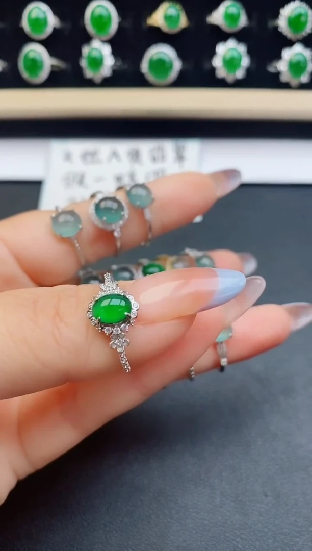 翡翠戒指银S925镶嵌60906