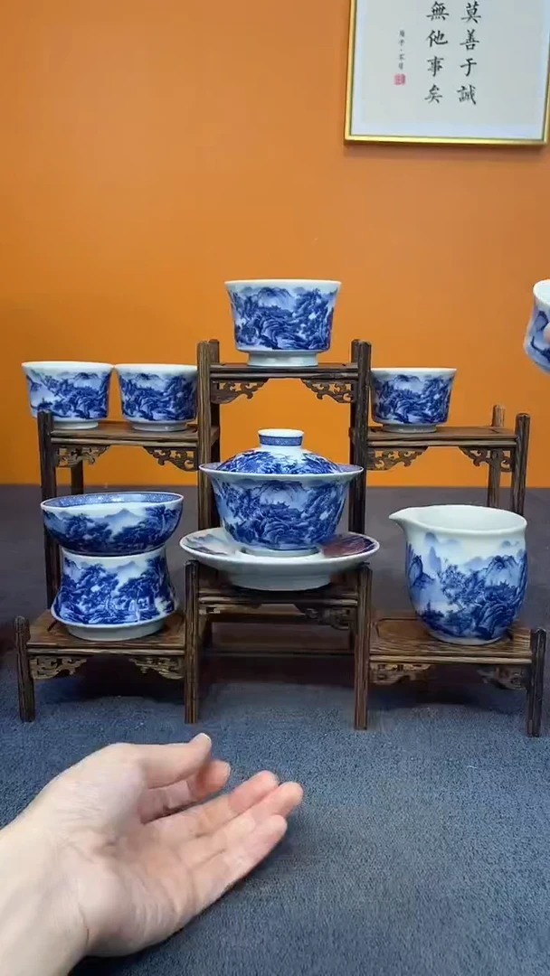 陶瓷景德镇釉下青花八件套