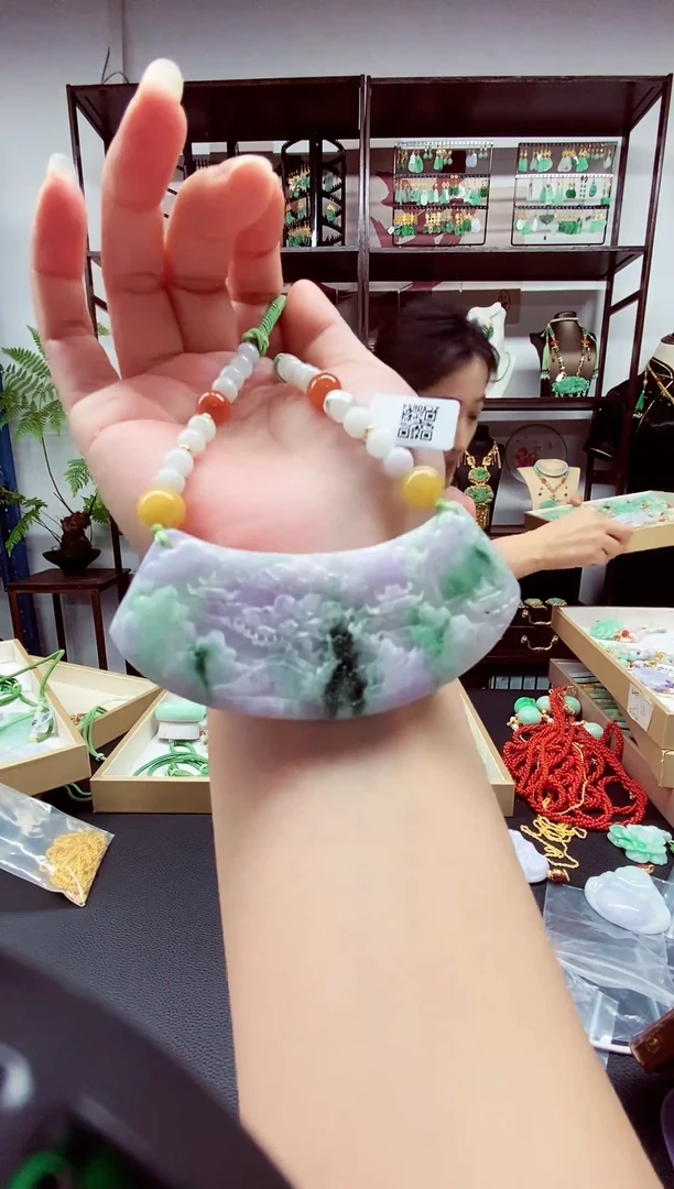 翡翠银S925镀金镶嵌毛衣链翡翠吊坠