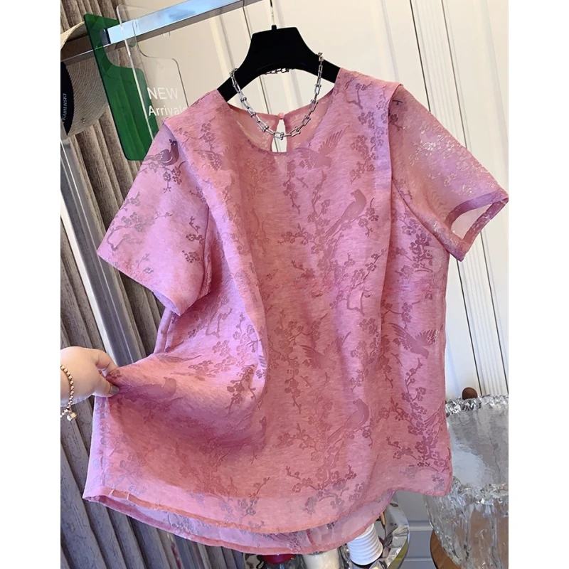 P057设计高级感绝美新中式气质短袖衬衫宽松上衣夏季新款T恤女装