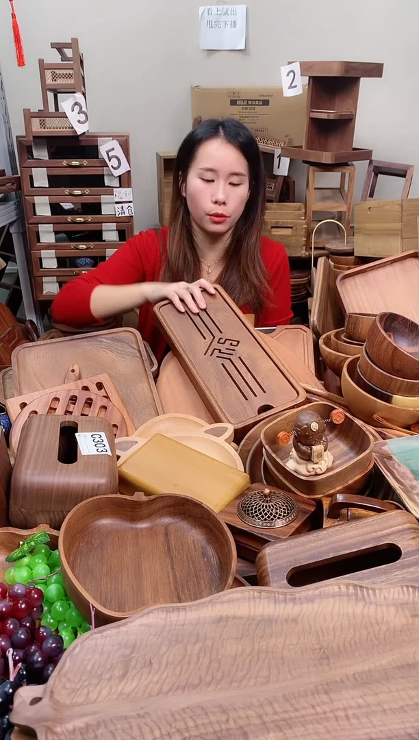 木 南美胡桃木福字储水茶盘  A