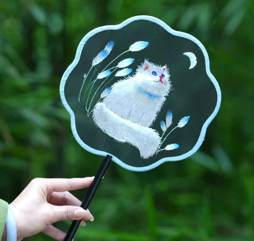 芦苇猫手工团扇