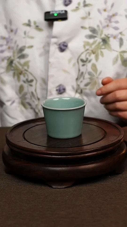 瓷片仿古天青全手马蹄杯80ml 微瑕 不带礼盒