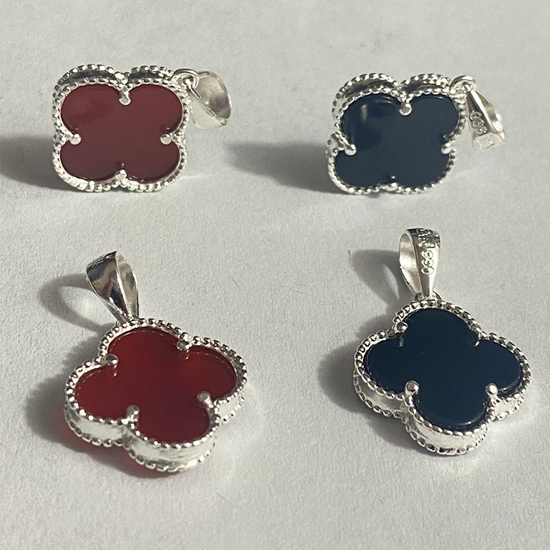 吊坠足银 四叶草项链女足银990纯银轻奢小众锁骨链吊坠高级设计感