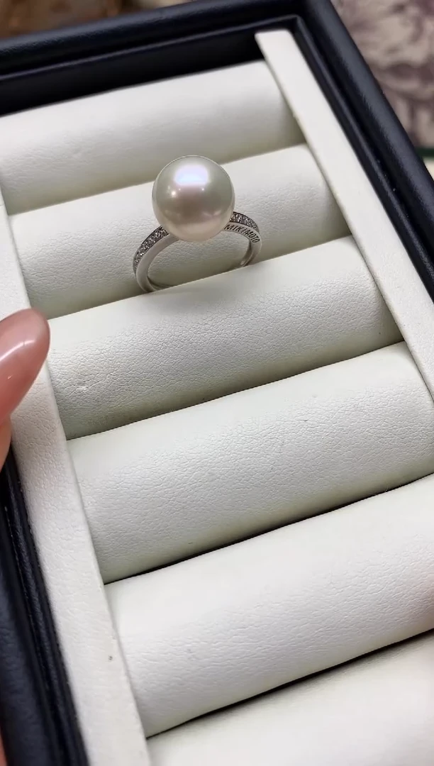 银S925镶嵌戒指淡水珍珠11-12mm