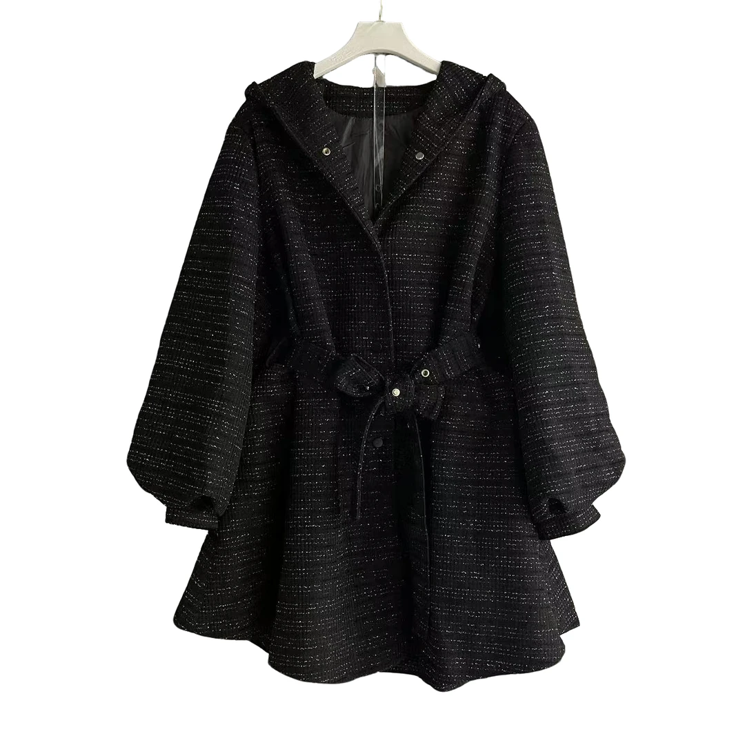 大码女装时尚黑色外套洋气中长款秋冬百搭