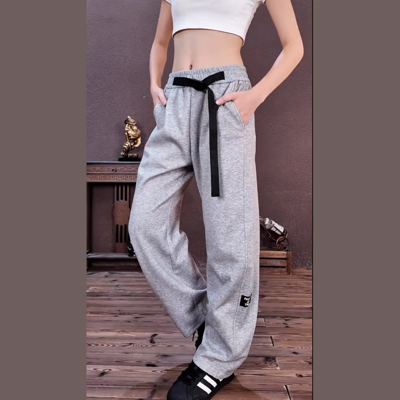 美式cleanfit重磅运动卫裤男女春秋新款直筒宽松休闲弯刀阔腿长裤