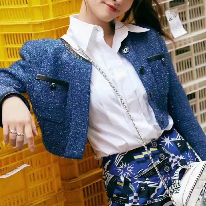 99新 Chanel/香奈儿 36码19C游轮系列蓝色短款外套