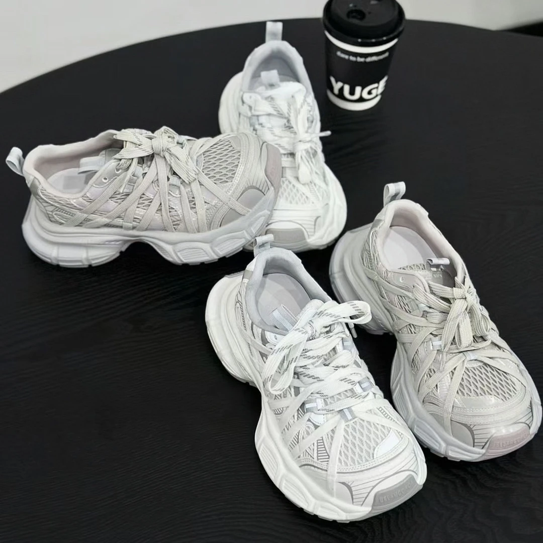 春季新品做旧绑带厚底老爹鞋时尚百搭网面运动鞋