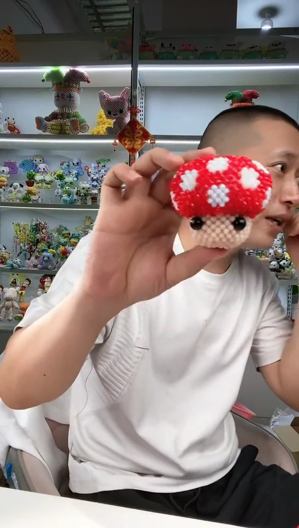 玻璃2620卡2米珠蘑菇材料包大红色