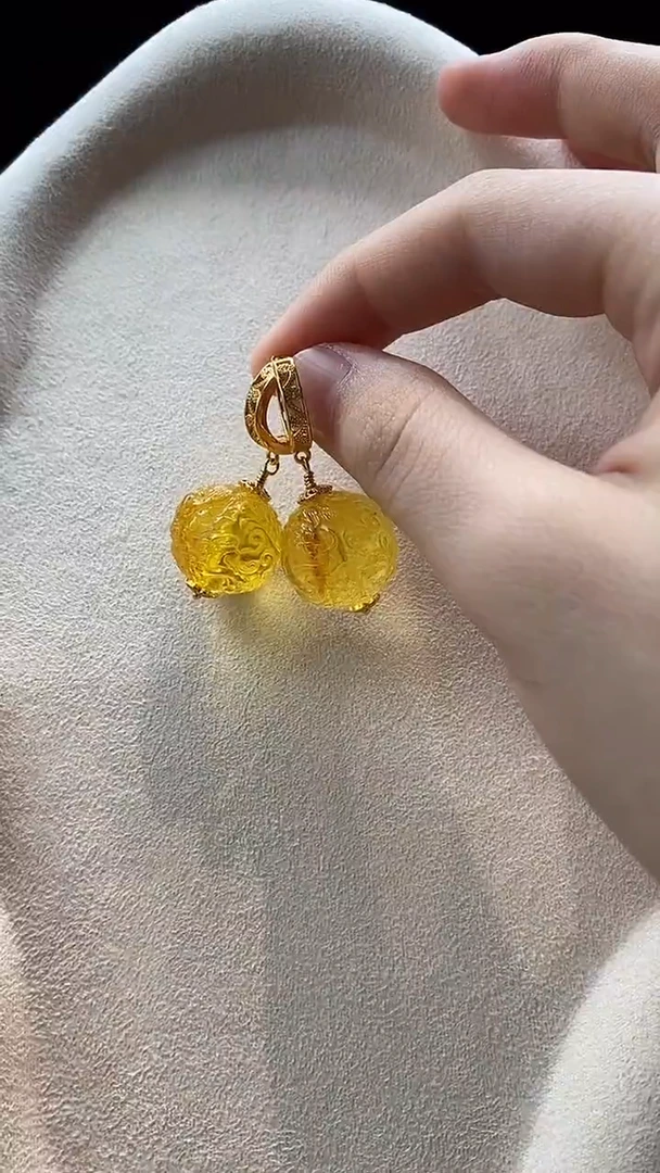 琥珀未镶嵌耳饰耳环