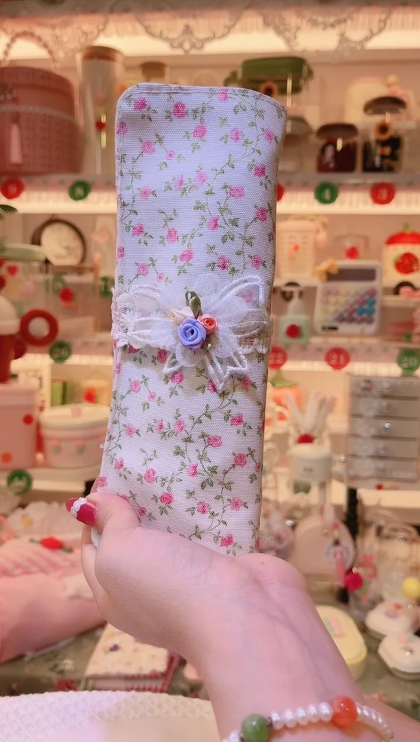 小碎花化妆笔袋粉色——手工制作品质好！