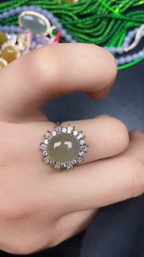 银S925镶嵌戒指翡翠3750