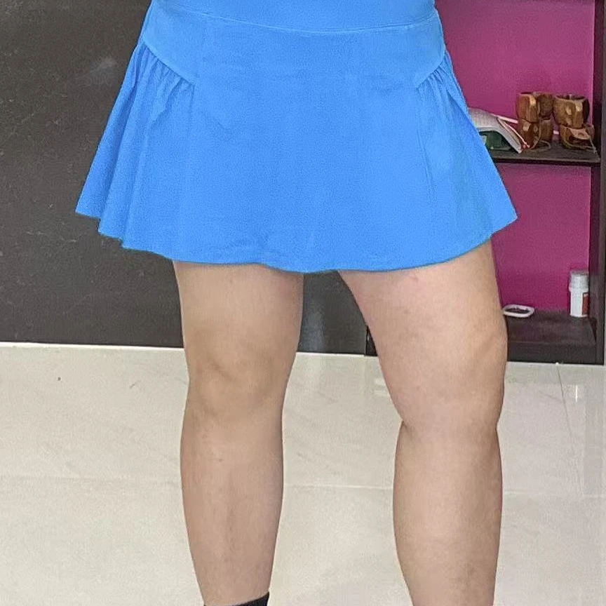 励志女孩大码假两件褶皱款速干女士双层显瘦瑜伽三分裙裤KZ-353