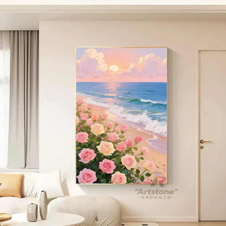 玫瑰海岸卧室床头挂画客厅简约玄关油画油画客厅装饰画新款装饰画