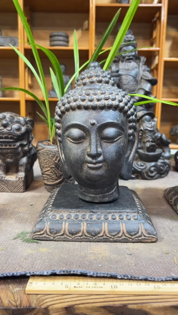 陶土小佛首+莲花底座