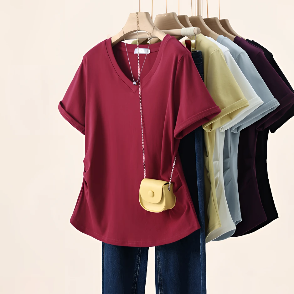 新款大码遮肉显瘦正肩短袖T恤女夏季2025年百搭胖mm遮肚子上衣