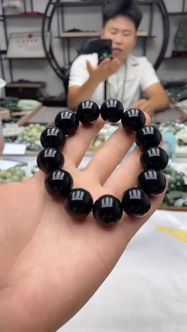 手串未镶嵌和田玉新疆塔县黑青18圆珠