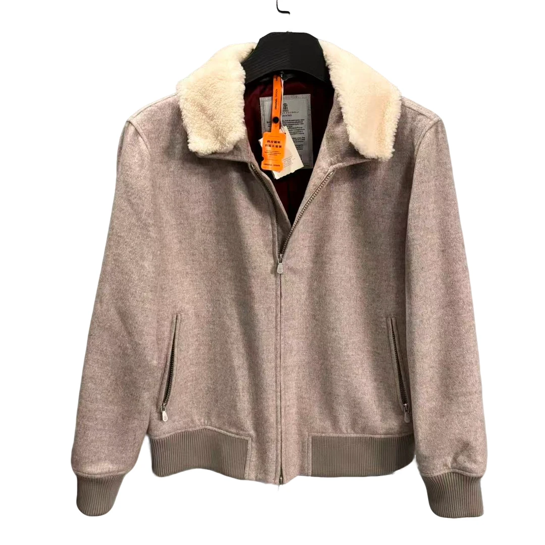 翻领保暖收口袖男拉链长袖夹克休闲羊绒外套