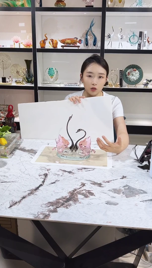 琉璃水晶天鹅摆件