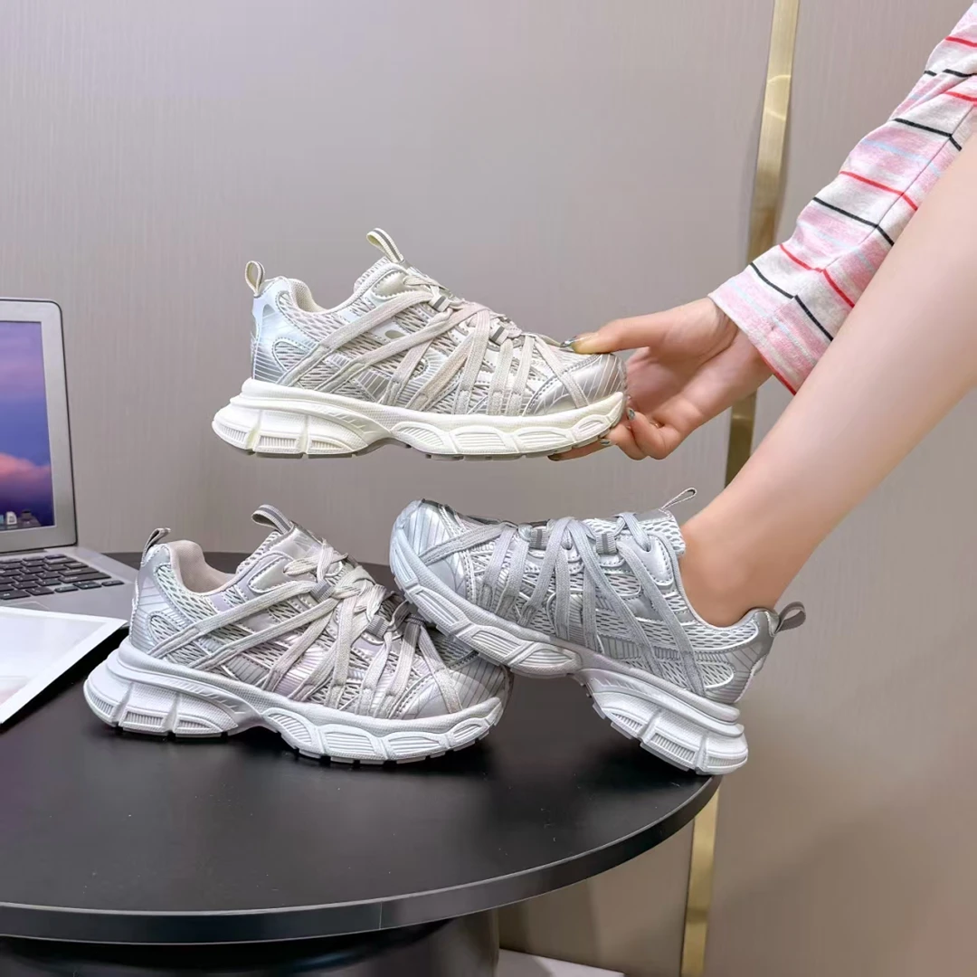 151单网4cm厚底老爹鞋绑带鞋子夏季休闲鞋网红潮鞋做旧女款