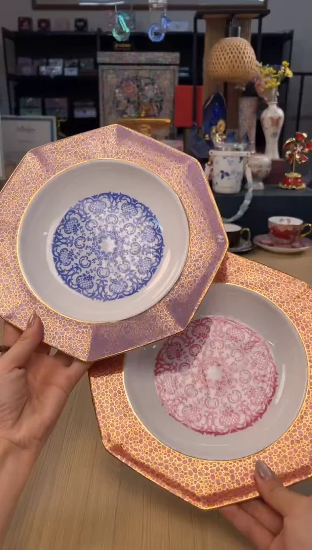 151巴洛克深盘套二（橘红/粉）