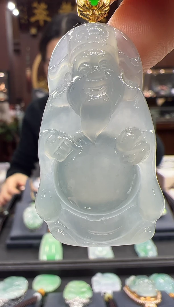 【闪购商品】翡翠挂件18K金镶嵌财神  不含链