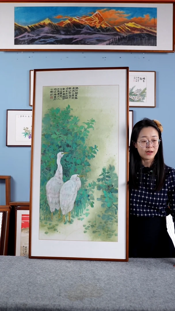 【闪购商品】国画张光南《白鹭》手绘带框122*62