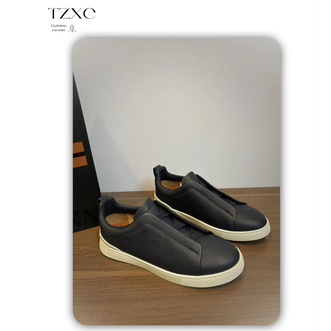 【003-1】2024年 新款男士百搭牛皮一脚蹬深蓝平底鞋