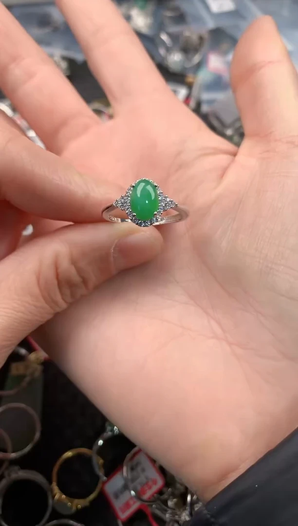 银S925镶嵌戒指翡翠444   8