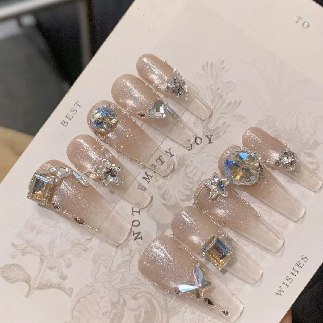 珠光宝气丨施华洛定制款温柔千金风显白奢华猫眼纯手工穿戴美甲