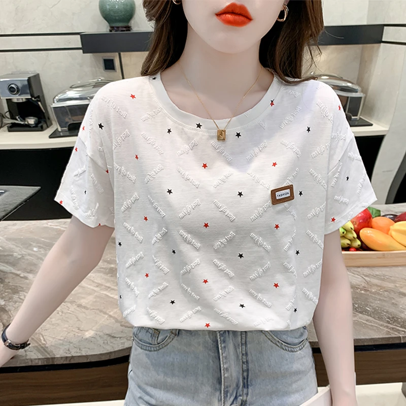夏季女装正肩棉质t恤ins潮2025年新款宽松白色半袖体恤上衣夏装女