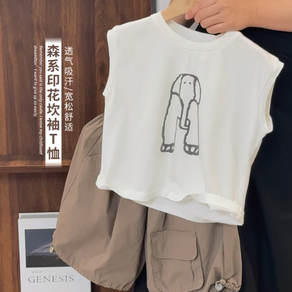 《年中大促》背心薄男童女童卡通透气坎肩无袖衫微袖T恤25XL1179