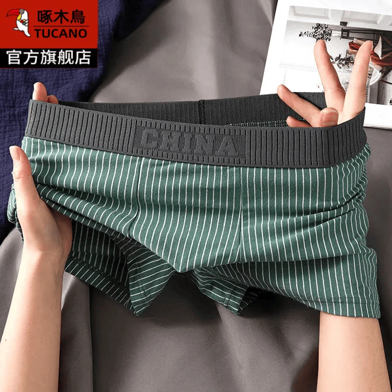 啄木鸟男士内裤纯棉男款休闲运动大码青少年条纹宽松平角短裤头