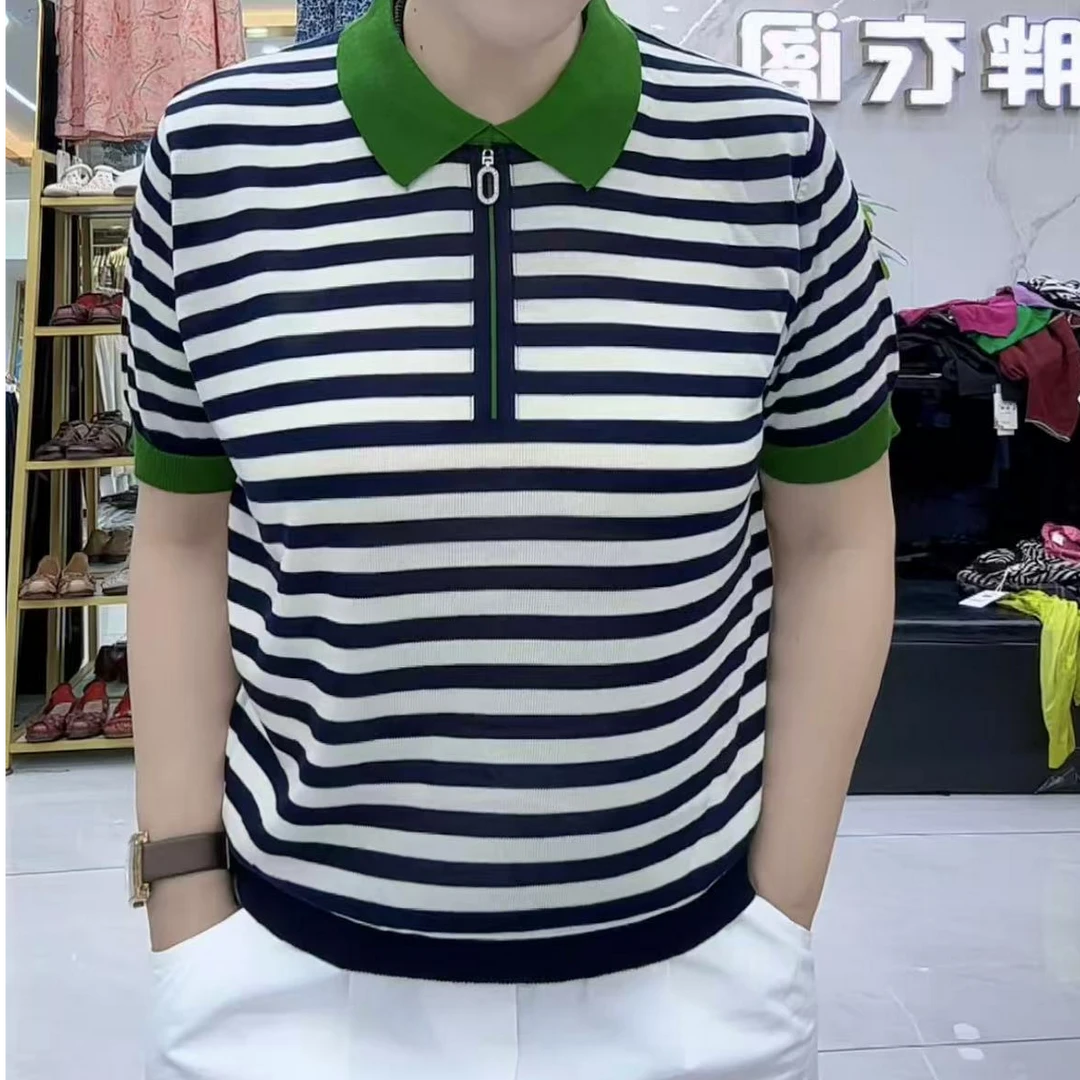 女士夏季新款条纹上衣T恤翻领1258