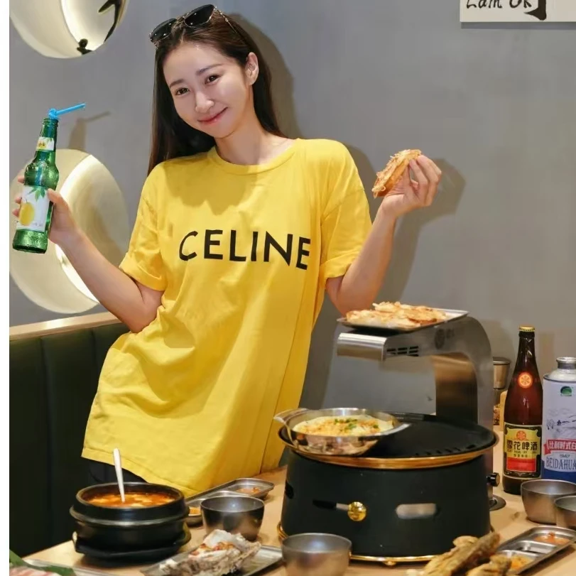 未使用 Celine/思琳 logo圆领短袖T恤 黄色/XS